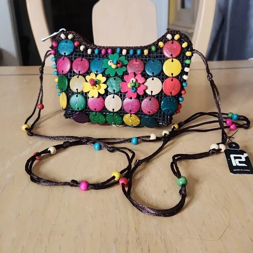 Cocunut beaded colorful crossbody mini bag